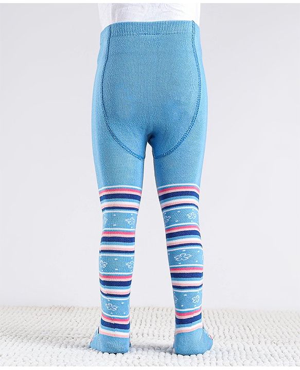 Cute Walk by Babyhug Cotton Antibacterial Striped Footed Tights - Blue