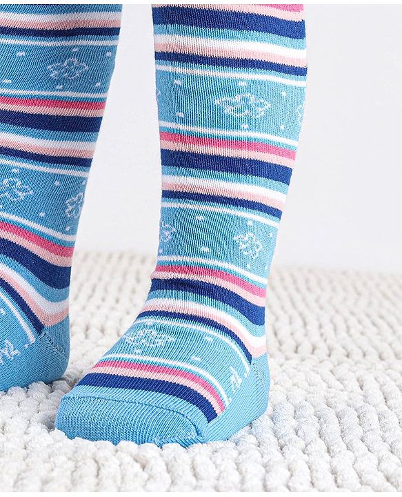 Cute Walk by Babyhug Cotton Antibacterial Striped Footed Tights - Blue