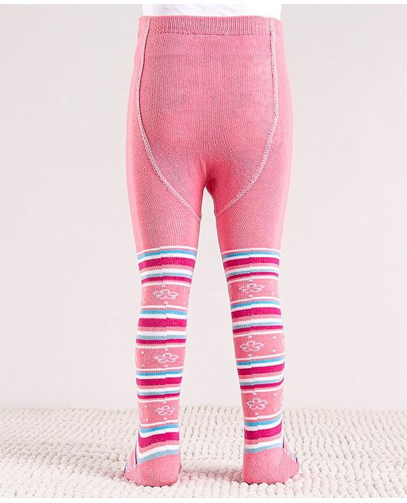 Cute Walk by Babyhug Cotton Antibacterial Striped Footed Tights - Pink