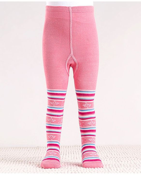 Cute Walk by Babyhug Cotton Antibacterial Striped Footed Tights - Pink