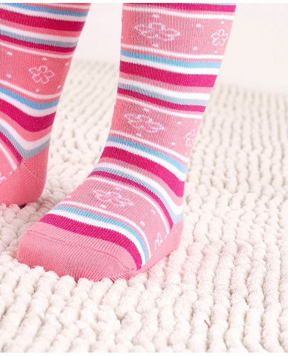 Cute Walk by Babyhug Cotton Antibacterial Striped Footed Tights - Pink