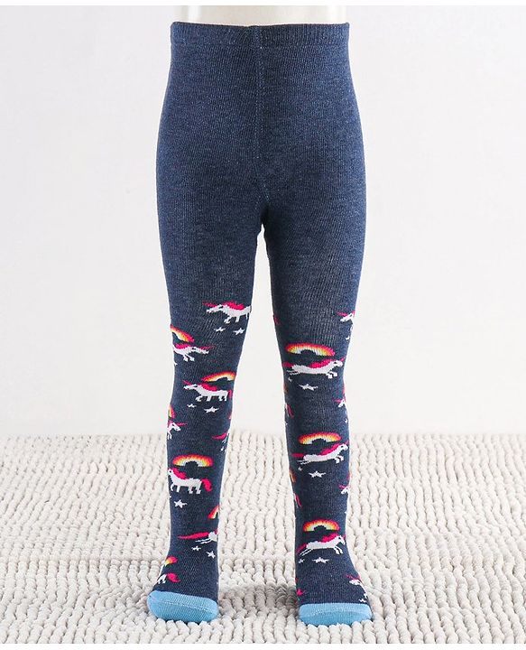 Cutewalk by Babyhug Non Terry Footed Anti-Bacterial Unicorn Design Tights Pack of 2 - Pink & Navy