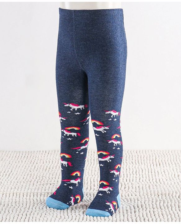 Cutewalk by Babyhug Non Terry Footed Anti-Bacterial Unicorn Design Tights Pack of 2 - Pink & Navy