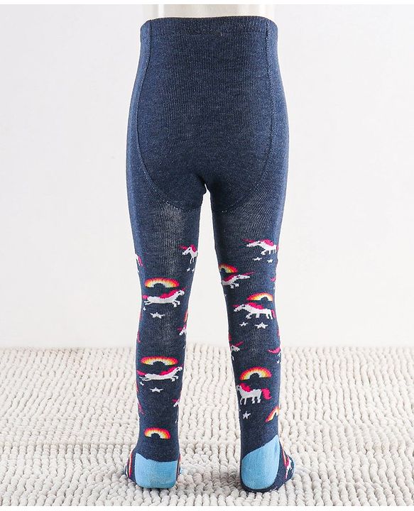 Cutewalk by Babyhug Non Terry Footed Anti-Bacterial Unicorn Design Tights Pack of 2 - Pink & Navy