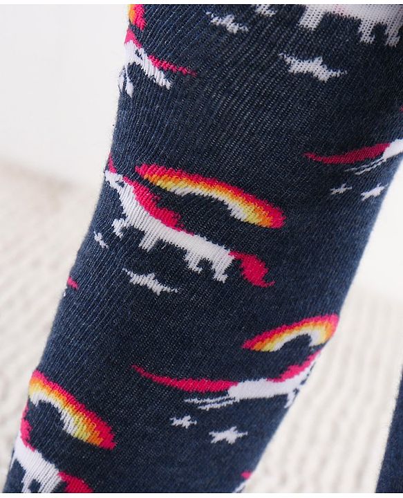 Cutewalk by Babyhug Non Terry Footed Anti-Bacterial Unicorn Design Tights Pack of 2 - Pink & Navy