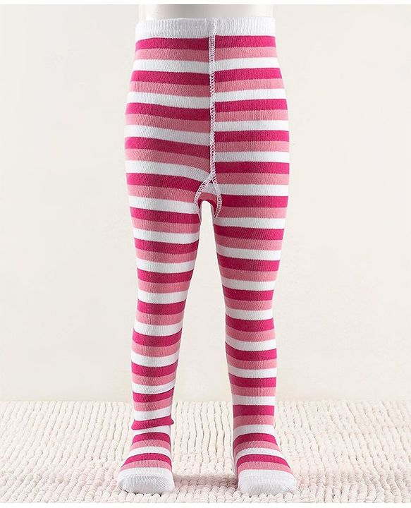Cutewalk by Babyhug Non Terry Footed Anti Bacterial Striped  Tights  - White & Pink