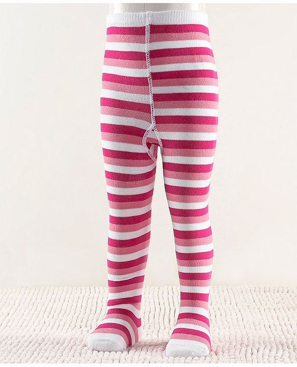 Cutewalk by Babyhug Non Terry Footed Anti Bacterial Striped  Tights  - White & Pink