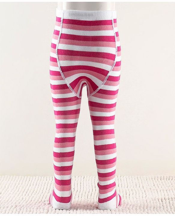 Cutewalk by Babyhug Non Terry Footed Anti Bacterial Striped  Tights  - White & Pink