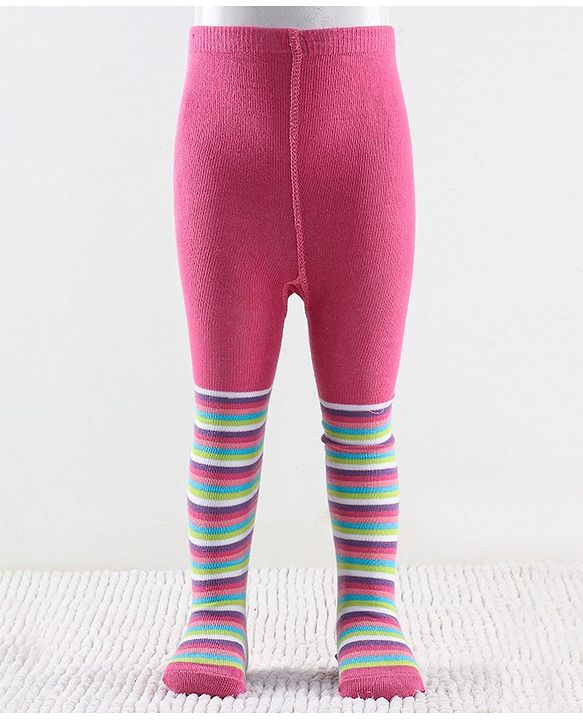 Cutewalk by Babyhug Non Terry Footed Anti Bacterial Striped  Tights  -Pink
