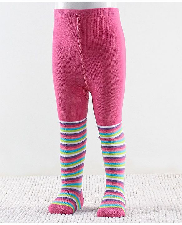 Cutewalk by Babyhug Non Terry Footed Anti Bacterial Striped  Tights  -Pink
