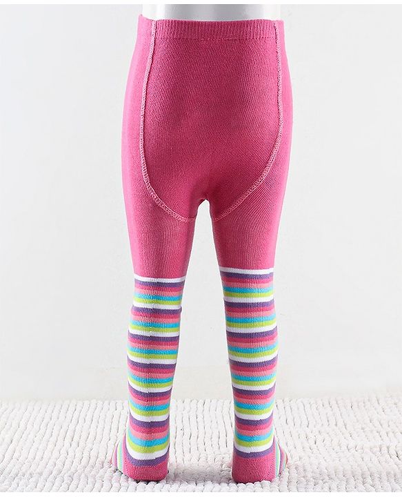 Cutewalk by Babyhug Non Terry Footed Anti Bacterial Striped  Tights  -Pink