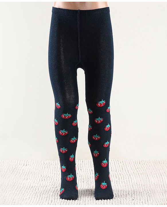 Cutewalk by Babyhug Non Terry Footed Anti-Bacterial Strawberry  Design Tights  - Navy Blue