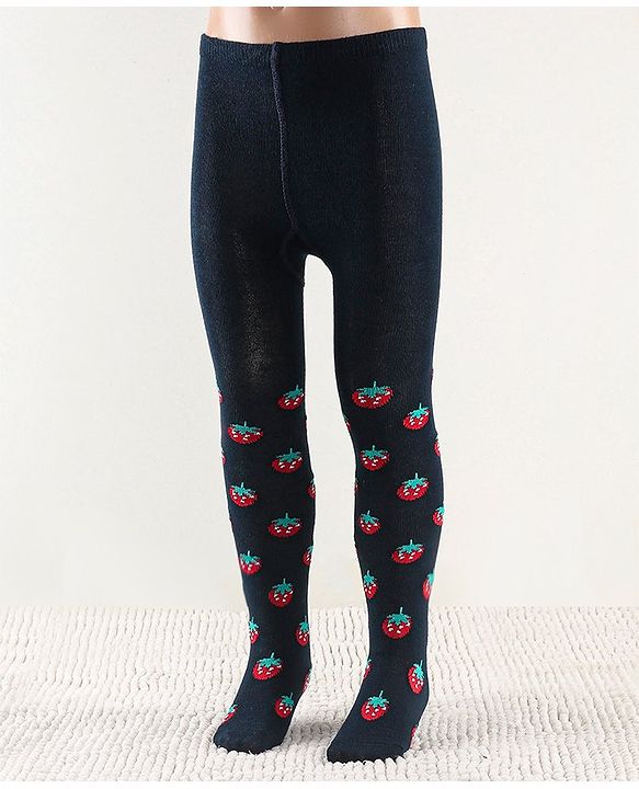 Cutewalk by Babyhug Non Terry Footed Anti-Bacterial Strawberry  Design Tights  - Navy Blue