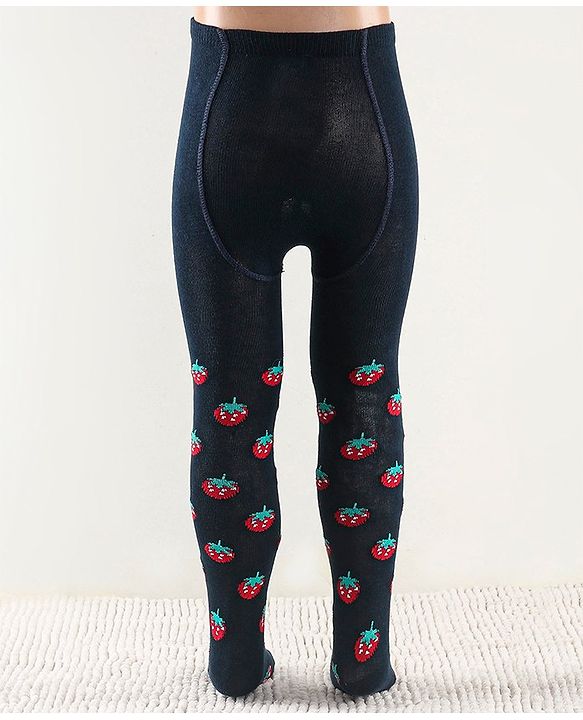 Cutewalk by Babyhug Non Terry Footed Anti-Bacterial Strawberry  Design Tights  - Navy Blue