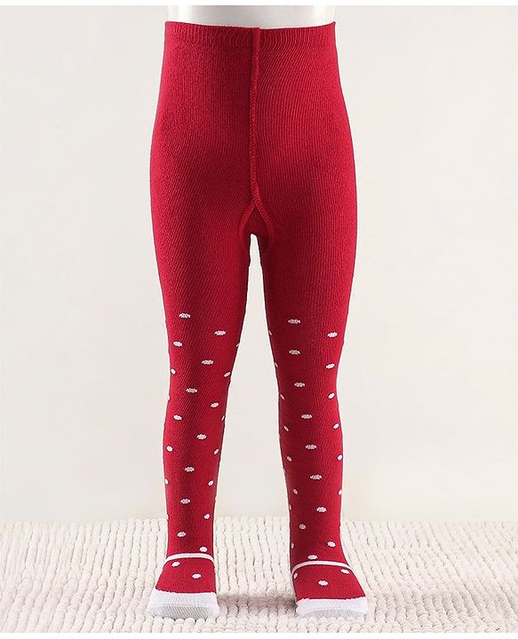 Cutewalk by Babyhug Non Terry Footed Anti Bacterial Polka Dot Design Tights  - Red