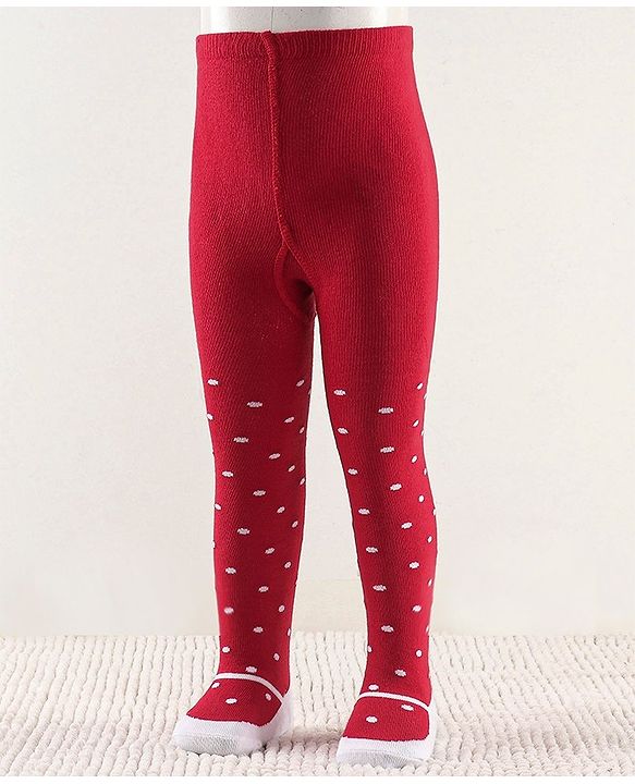 Cutewalk by Babyhug Non Terry Footed Anti Bacterial Polka Dot Design Tights  - Red