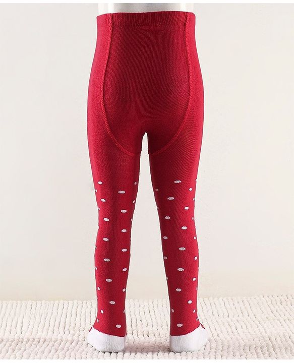Cutewalk by Babyhug Non Terry Footed Anti Bacterial Polka Dot Design Tights  - Red
