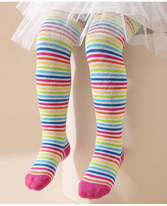 Cutewalk by Babyhug Non Terry Footed Anti Bacterial Striped  Tights  - White & Pink