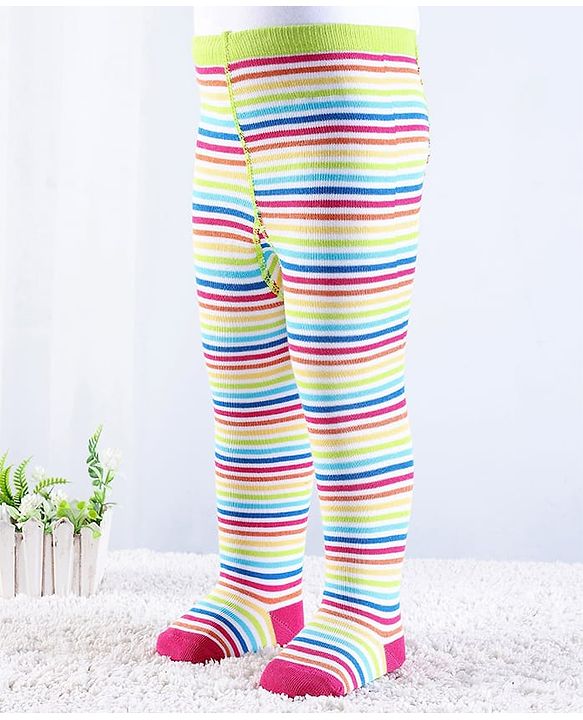 Cutewalk by Babyhug Non Terry Footed Anti Bacterial Striped  Tights  - White & Pink