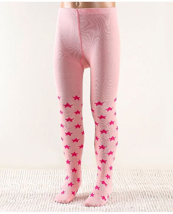 Cutewalk by Babyhug Non Terry Footed Anti Bacterial Star Design Tights  - Pink