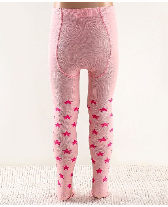 Cutewalk by Babyhug Non Terry Footed Anti Bacterial Star Design Tights  - Pink