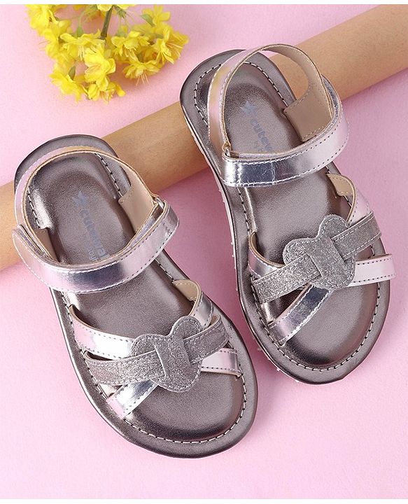 Cute Walk by Babyhug Velcro Closure Formal & Party Wear Sandals - Silver (Strap Logo May Vary)