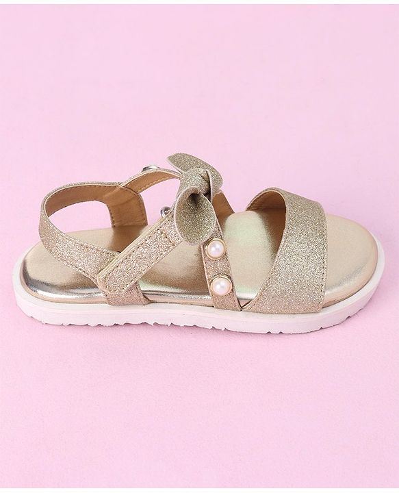 Cute Walk by Babyhug Velcro Closure Formal & Party Wear Embellished Sandals with Bow Applique - Gold
