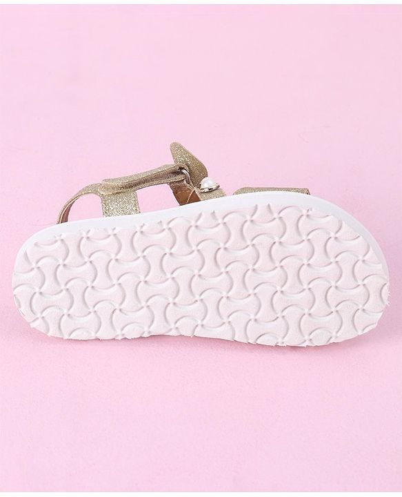 Cute Walk by Babyhug Velcro Closure Formal & Party Wear Embellished Sandals with Bow Applique - Gold