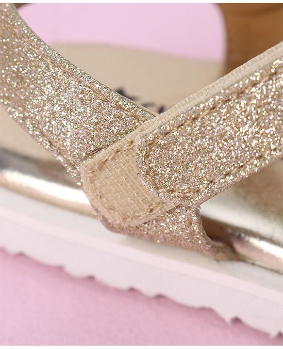 Cute Walk by Babyhug Velcro Closure Formal & Party Wear Embellished Sandals with Bow Applique - Gold