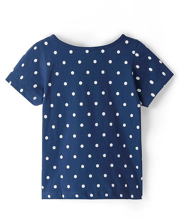 Pine Kids 100% Cotton Knit Half Sleeves Top Polka Dot Print - Navy Blue