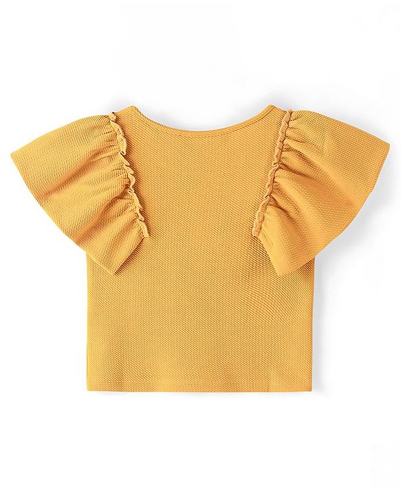 Pine Kids Knitted Ruffle Sleeves Stretchable Solid Top - Mustard Yellow