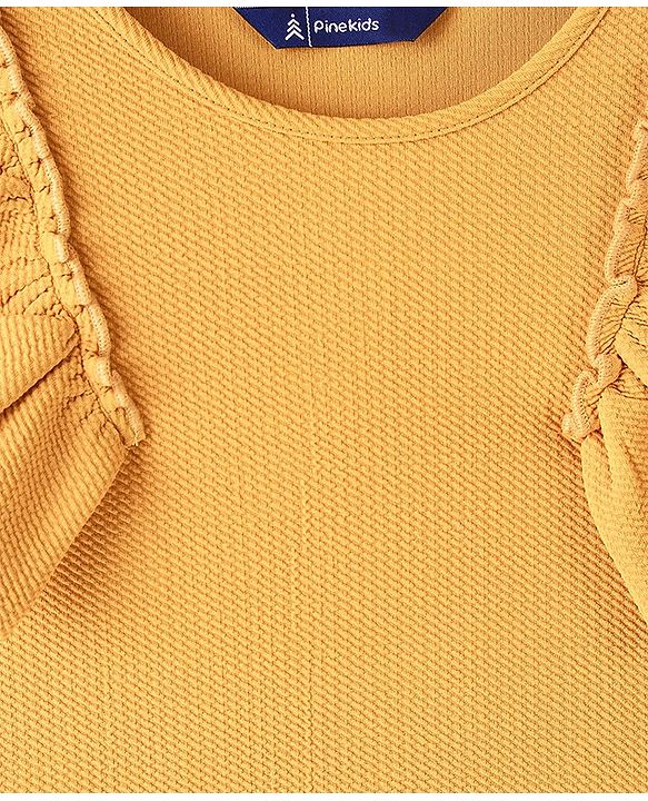Pine Kids Knitted Ruffle Sleeves Stretchable Solid Top - Mustard Yellow