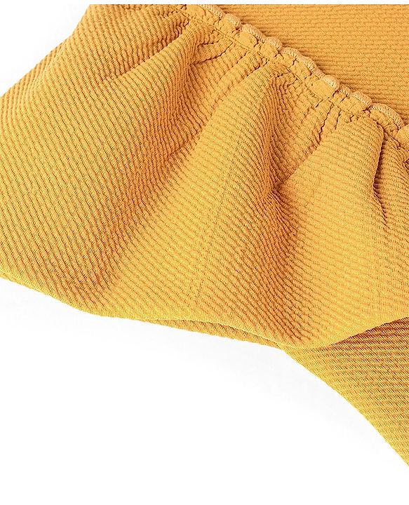 Pine Kids Knitted Ruffle Sleeves Stretchable Solid Top - Mustard Yellow