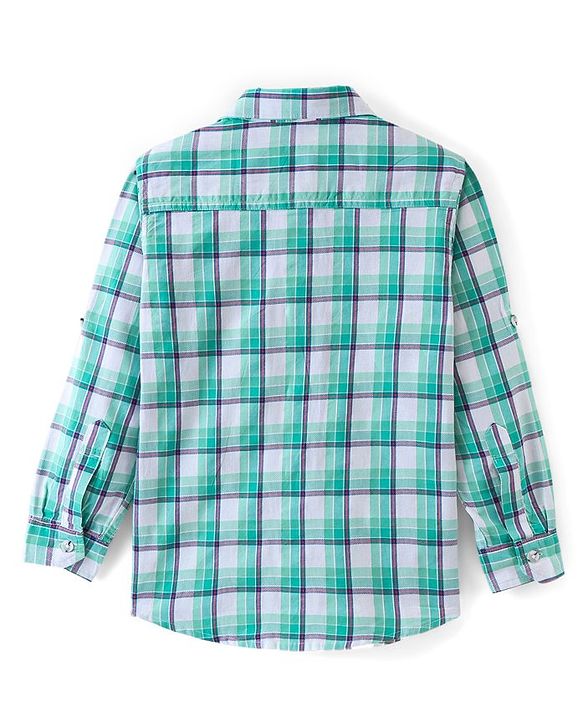 Pine Kids 100% Cotton Full Sleeves Check Shirts - Green