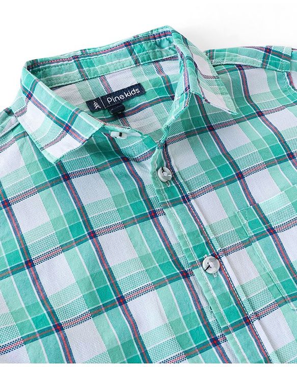 Pine Kids 100% Cotton Full Sleeves Check Shirts - Green