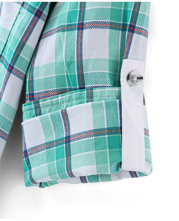 Pine Kids 100% Cotton Full Sleeves Check Shirts - Green