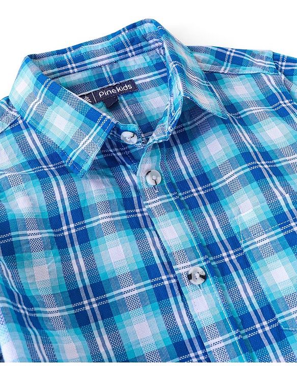 Pine Kids 100% Cotton Full Sleeves Check Shirts - Blue