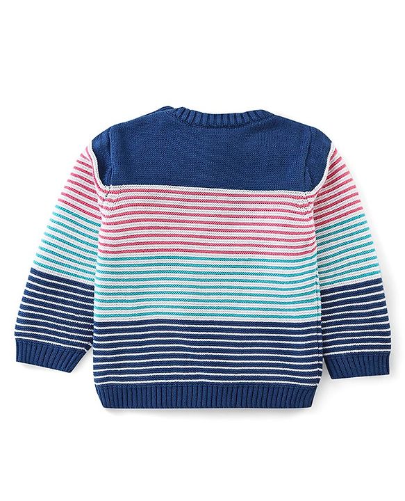 Babyhug Organic Cotton Knit Full Sleeves Striped Sweater Set - Pink & Blue