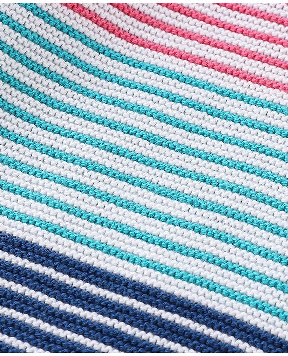 Babyhug Organic Cotton Knit Full Sleeves Striped Sweater Set - Pink & Blue