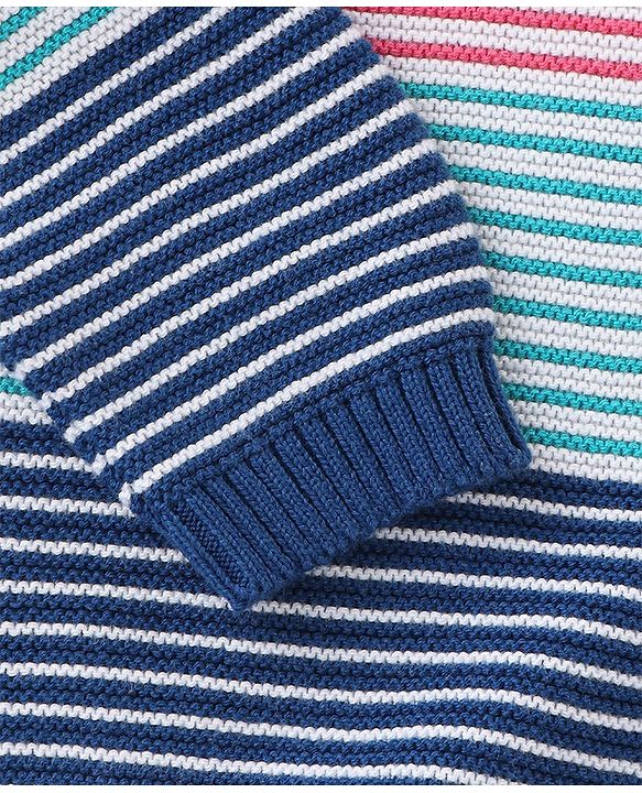 Babyhug Organic Cotton Knit Full Sleeves Striped Sweater Set - Pink & Blue