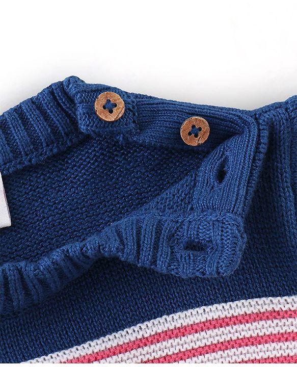 Babyhug Organic Cotton Knit Full Sleeves Striped Sweater Set - Pink & Blue