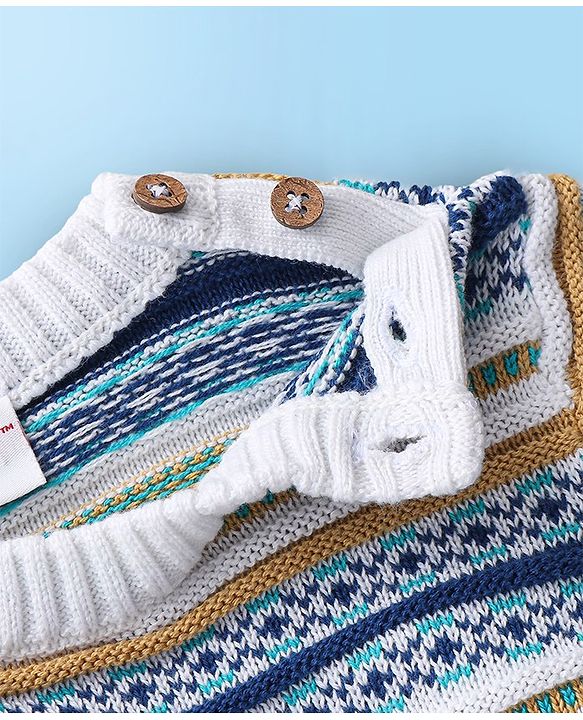Babyhug Organic Cotton Knit Full Sleeves Striped Sweater Set - Mustard & Blue