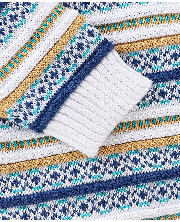 Babyhug Organic Cotton Knit Full Sleeves Striped Sweater Set - Mustard & Blue