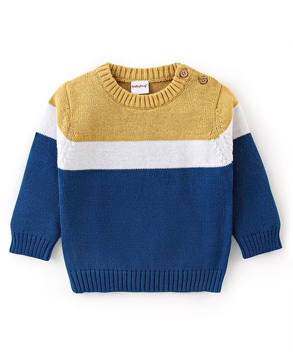 Babyhug Organic Cotton Full Sleeves Sweater Set Color Block Design- Mustard & Blue