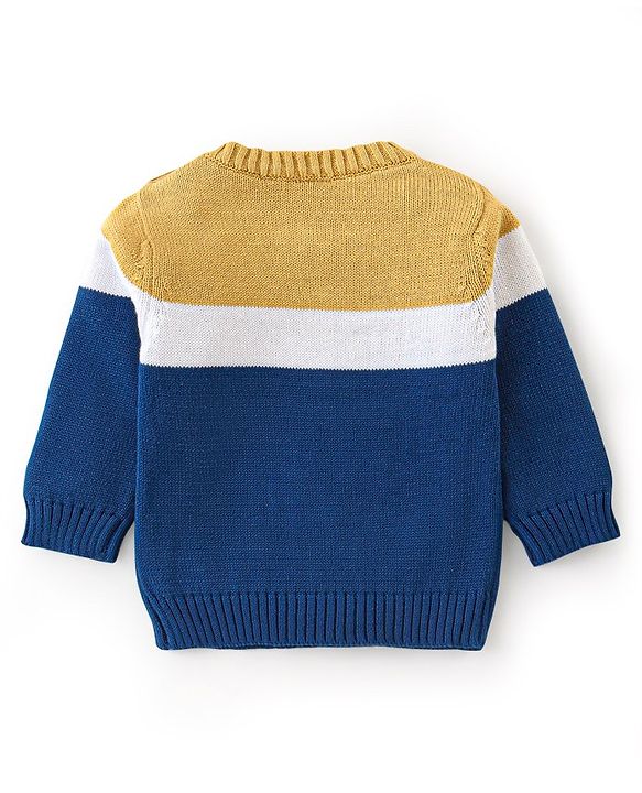 Babyhug Organic Cotton Full Sleeves Sweater Set Color Block Design- Mustard & Blue