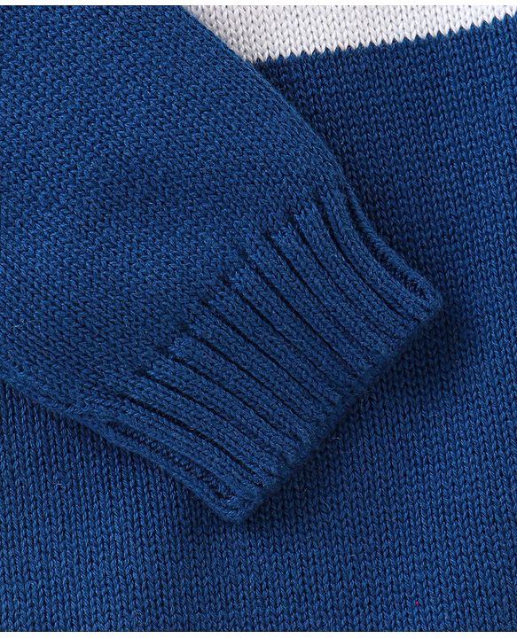 Babyhug Organic Cotton Full Sleeves Sweater Set Color Block Design- Mustard & Blue