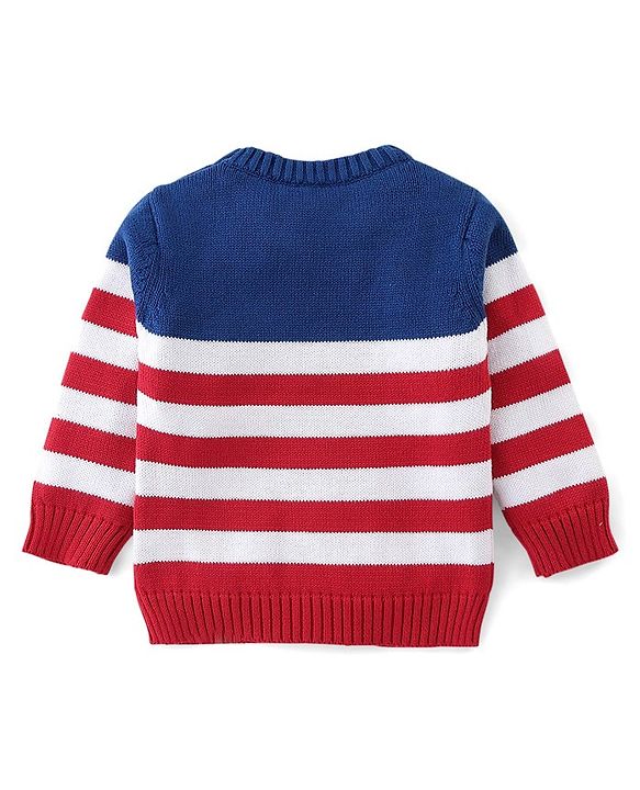 Babyhug Organic Cotton Knit Full Sleeves Striped Sweater Set - Red & Blue