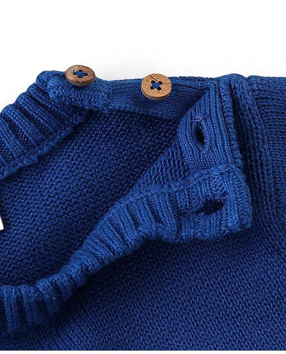 Babyhug Organic Cotton Knit Full Sleeves Striped Sweater Set - Red & Blue