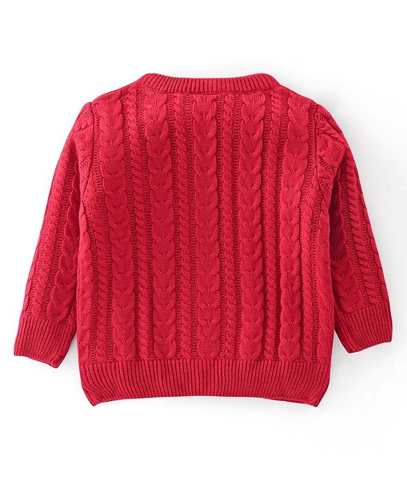 Babyhug Knitted Full Sleeves Sweater With Cable Knit Design - Red