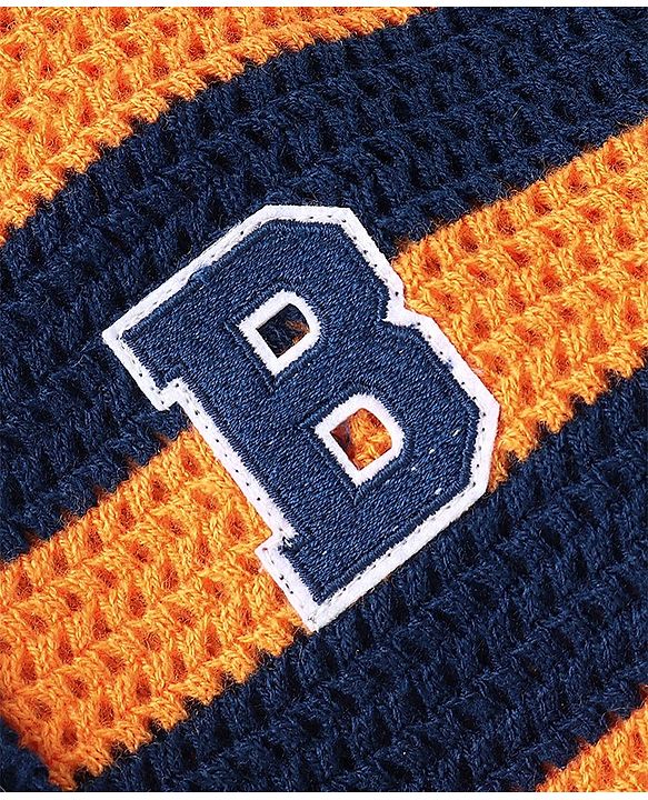 Babyhug  Knit Full Sleeves Hooded Sweater - Navy Blue & Orange